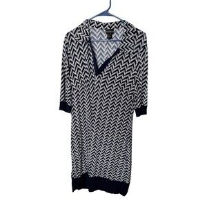 En Focus Studio Navy & White Herringbone V-Neck Dress Size 14